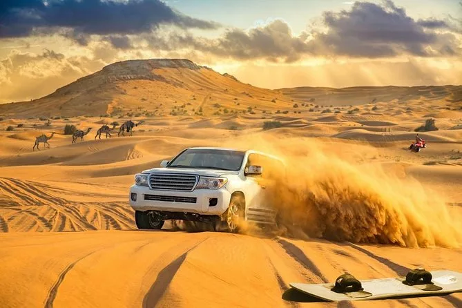 Dubai Red Dune Desert Safari Camel Ride, Sandboarding & BBQ Options flight and hotel deals 